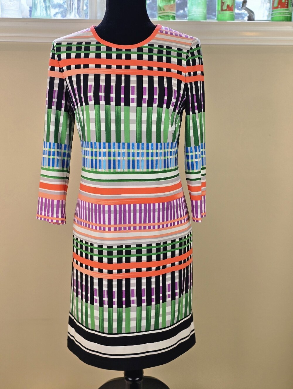 Eliza J Retro 60s Style Geometric Striped Jersey Dress Sz 8
